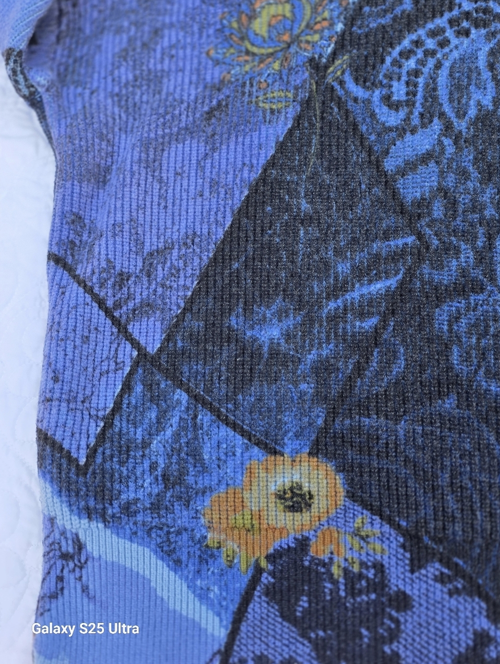 Desigual Artsy Bohemian Print Patchwork V-Neck Sweater Blue EUC SZ LG - Picture 9 of 15